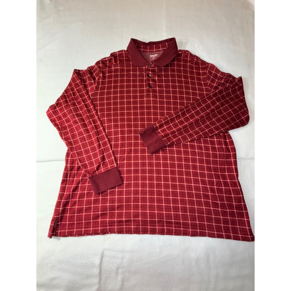 Lands End Polo Shirt Mens Size XXL 50-52 Red  Supima Cotton Long‎ Sleeve